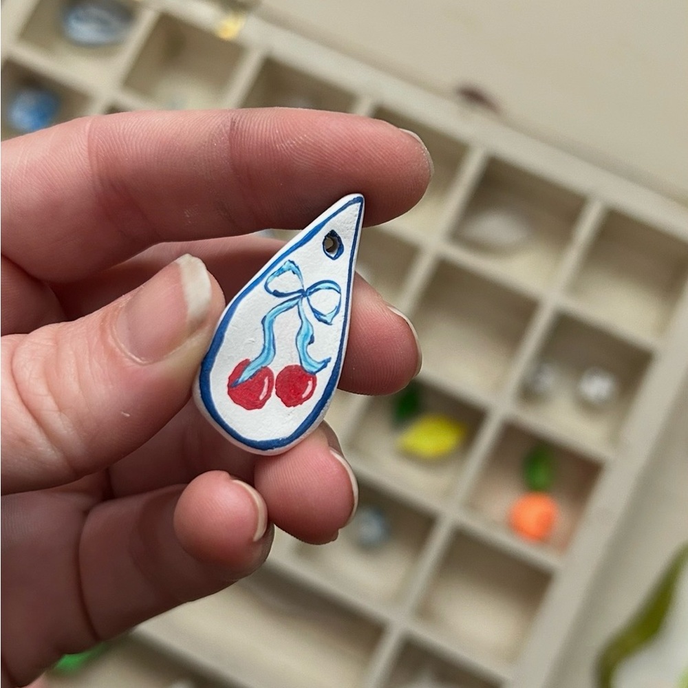 Handcrafted and painted cherry pendant